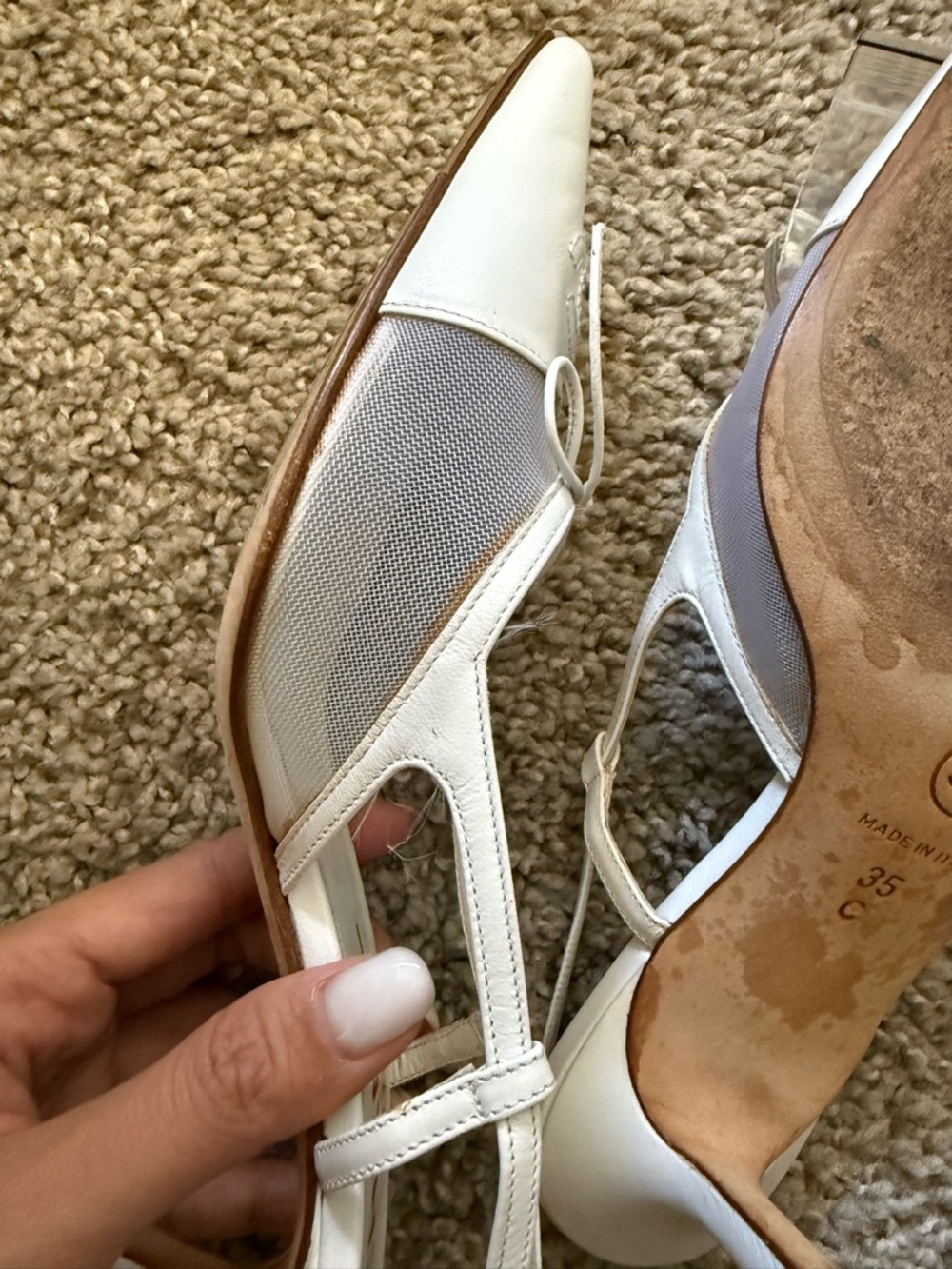 Rare Vintage Chanel white leather CC pointed cap toe slingback heels EU 35C - Picture 3 of 7